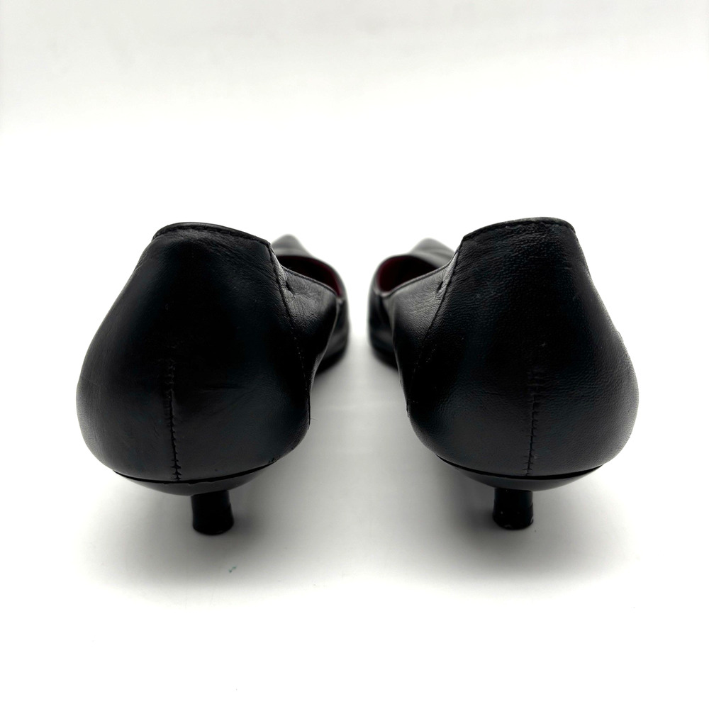1980s San Reno 'KATI' Black Holey Leather Point Toe Kitten Heel Pump 6.5B Brazil - Picture 8 of 15